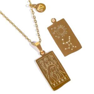 Virgo Zodiac Pendant Necklace 18K Gold Electro-Plated Stainless Steel - Gold